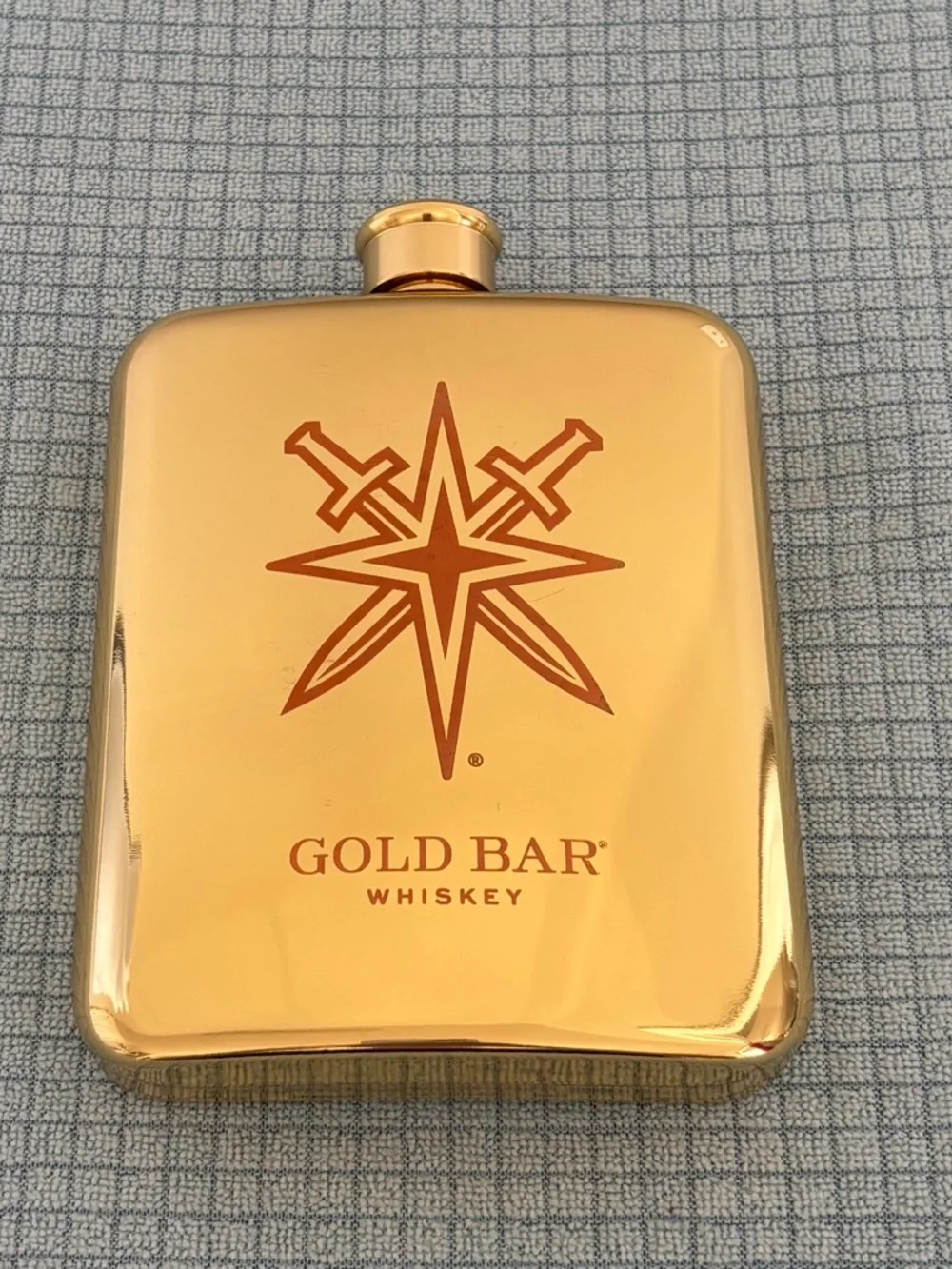 Vegas Golden Knights Flask Gold Bar Whiskey Metallic VGK Hockey Swords Logo NEW - Picture 1 of 4